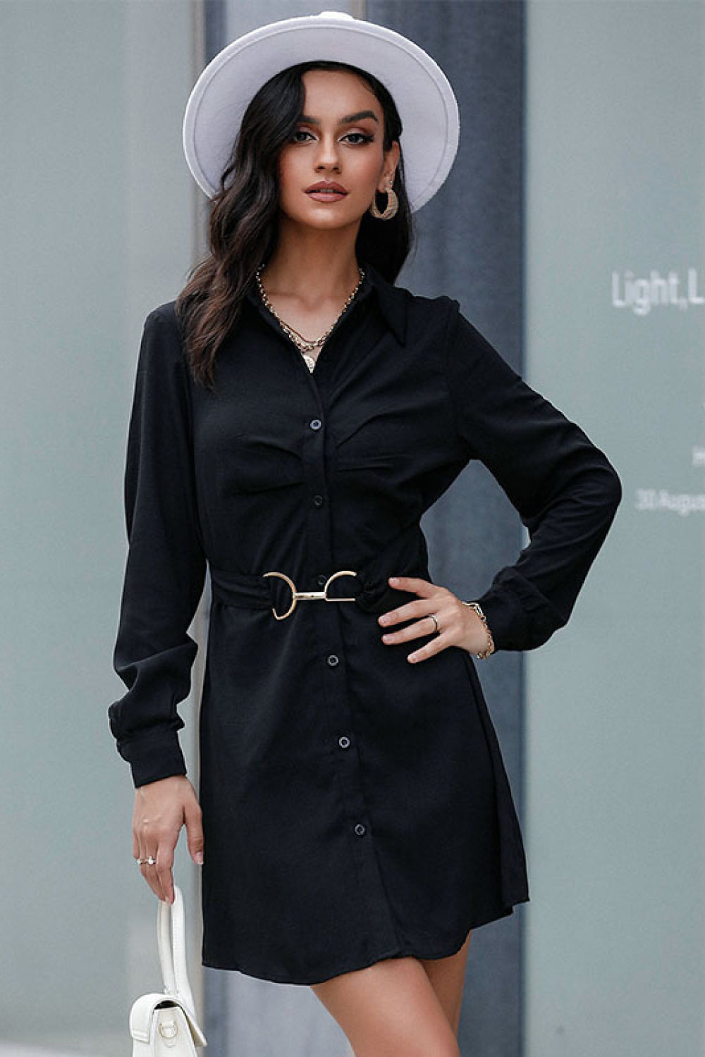 Black shirt dress with cheap belt